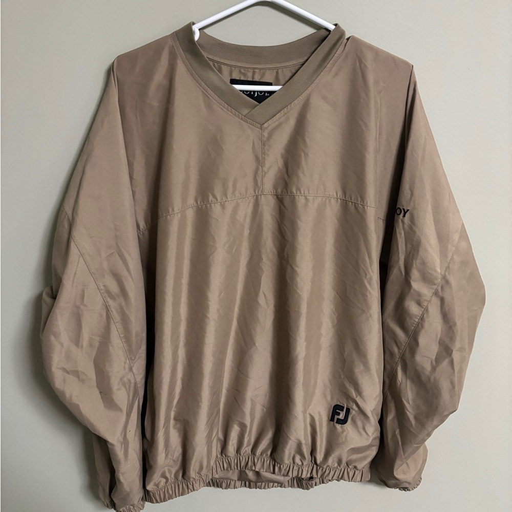 FootJoy Golf Solid Tan Long Sleeve Pullover V Neck Jacket Mens Size Medium Shirt